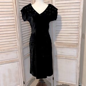 Vintage 50s Filene’s Black Velvet & Rhinestones Cocktail Dress